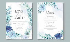 Wedding Invitation Card With Blue Watercolor Floral Elegant Wedding Invitation Card Floral Wedding Invitation Card Wedding Invitations