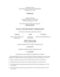 Toyota motor finance (uk) plc (until 01/05/2001). Form 8 K Toyota Motor Credit Corporation Toyota Financial Services