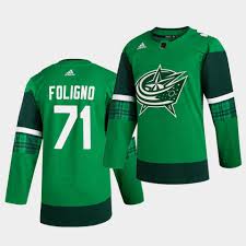 His jersey number is 71. Nick Foligno 71 Blue Jackets 2020 St Patrick S Day Authentic Player Green Jersey Men S