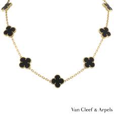 yellow gold and onyx alhambra necklace