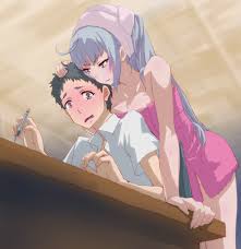 iracco, kawasaki saki, kawasaki taishi, yahari ore no seishun lovecome wa  machigatteiru., silver hair, 10s, 1boy, 1girl, black eyes, black hair,  breast press, breasts, brother and sister, cleavage, clothed male nude  female,