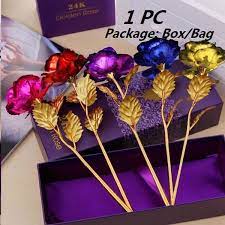 24 carat gold dipped rose flower. Rose Artificial Flowers 24k Gold Rose Gold Plated Rose Clear Rose Gold Foil Rose Multicolor Rainbow Rose New Year Valentine Day Gift Present Flowers Home Decor Fake Roses Christmas Gift Wish