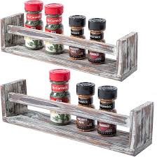 They can be moved to the kitchen top, sinks, or pantry for convenient storage. Amazon Com Mygift Dark Brown Torched Wood Finish Spice Racks Wall Mounted Kitchen Storage Shelves Set Of 2 Kitchen Dining