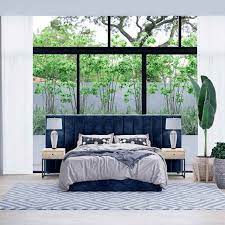 Wide range of super king beds for big bed lovers. Aquila Extra Wide Upholstered Headboard Blue