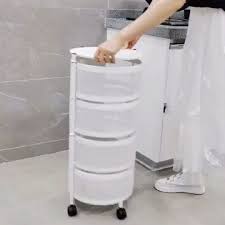 Free push and release, with brake device, need to re unlock when moving the top disc is smooth, does not hurt fingers, waterproof, rustproof, easy to clean. Kitchen Storage Rack Rotating Vegetable Rack Floor Standing Multi Layer Kitchen Storage Rack Household Storage Shelf For Kitchen Living Room Toilet