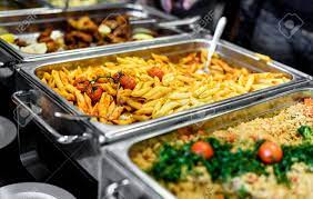 Party buffet and hot dinner. Cuisine Culinary Buffet Dinner Catering Dining Food Celebration Party Concept Group Of People In All You Can Eat Catering Buffet Food Indoor In Luxury Restaurant With Meat And Vegetables Stock Photo Picture