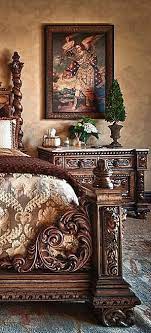 Old World Bedroom Elaborate Bed Frame With Rope Twist Posters And Acanthus Flourishes On The Foot Board Co Tuscan Bedroom Tuscan Decorating Old World Bedroom