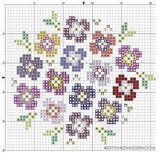 Free Cross Stitch Pattern Pansy Bouquet On Black Floral Cross Stitch Pattern Cross Stitch Flowers Floral Cross Stitch