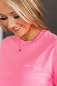 Mama" Embroidered Tee- Neon Pink