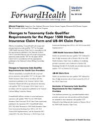 Check spelling or type a new query. Fillable Online Forwardhealth Wi Forwardhealth Update 2012 28 Changes To Taxonomy Code Qualifier Requirements For The Paper 1500 Health Insurance Claim Form And Ub 04 Claim Form June 2012 Forwardhealth Update 2012 28
