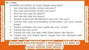 Check spelling or type a new query. Jawaban Esai Pai Kelas 7 Halaman 155 Bab 10 Salat Jamak Dan Qasar Youtube