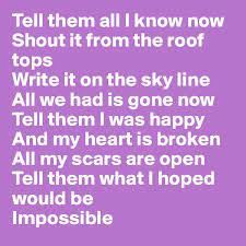 Maybe you would like to learn more about one of these? Tell Them All I Know Now Shout It From The Roof Tops Write It On The