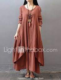 Kadin S Haljina A Kroja Maks Haljina Uzun Kollu Beyaz Solid Coklu Katman Bahar Yaz Buyuk Bedenler Cin Stili Pamuklu Salas Beyaz Sari Kirmzi M L Xl Xxl 3xl 4xl Elbise Maksi
