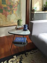 Vintage Retro Mod Midcentury Triangle Shaped Side End Coffee Table With Frosted Glass Top And Metal Base Retro Vintage Coffee Table Table