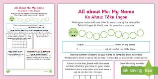 The website includes unit and lesson plans, videos, student worksheets, waiata, print resources, professional development resources, and explanations of tikanga or protocol. My Name Back To School Worksheet Worksheet Te Reo Maori English
