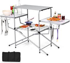 In order to keep bugs and animals out of your campsite, make sure you have the equipment to safely store your food. Buy Giantex Folding Grill Table With 26 Main Tabletop Portable Aluminum Camping Table Carrying Bag Quick Set Up Outdoor Camping Kitchen Food Prep Station For Picnic Tailgating Rving Backyard Online In Turkey B07m7t3jgt