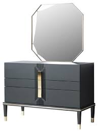 Made from or covered with gold; Casa Padrino Luxury Bedroom Chest Of Drawers With Wall Mirror Black Gold Modern Solid Wood Cabinet With Elegant Mirror Luxury Bedroom Furniture