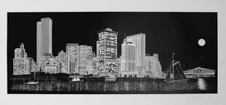 People interested in new york city skyline at night drawing also searched for. George Glazer Gallery Antique New York Maps Delbart Duchein Lower Manhattan Skyline At Night