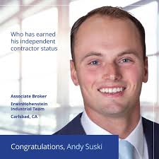 We are pleased to announce that Andy Suski has earned his independent  contractor status as an Associate Broker with our ErwinHohenstein  Industrial Team! Andy joined Colliers in October 2020 as a “runner”