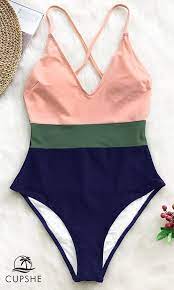 The Pink Green And Navy Color Block One Piece Swimsuit Exudes A Sophisticated Vibe It Has Adjustable Shoul Womens Swimsuits Bikini Cupshe Swimsuits Swimsuits