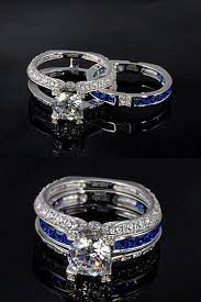 Blue Sapphire Women S Wedding Ring Set Sterling Silver Ring La Cathedrale Style Ht Womens Wedding Ring Sets Sterling Silver Engagement Rings Wedding Ring Sets