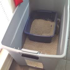 This cat box design eliminates litter mess on the floor, by encouraging the cat to climb up a sisal ramp to exit. Diy Cat Stuff Oh Litter Box Problems Try Putting The Box Inside A Bin To Reduce Scattered Littler An Hiding Cat Litter Box Diy Litter Box Cat Litter Box