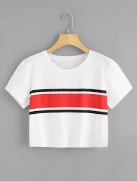 Contrast Striped Crop Tee Cropped Tee Outfit Crop Tee Tee Outfit