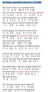 Not Angka Lagu Mister Mendem - Yeni Inka | Dunia Lirik Not Lagu
