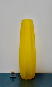 Yellow Hand Cut Glass Vase Tall The