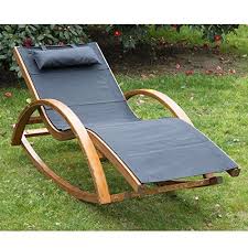 Outsunny Outdoor Garden Patio Pool Rocking Chair Sun Lounger Bed Recliner Rocker Wooden Frame Textil Outdoor Recliner Comfortable Outdoor Chairs Patio Loungers