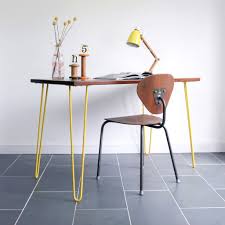Yellow Hairpin Leg Reclaimed Iroko Desk Or Table Furniture Mid Century Desk Table Home Office Furniture