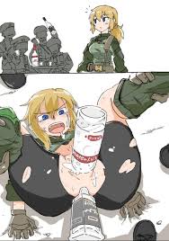 Pinned down and bottle shoved inside by her comrades : r/hentai