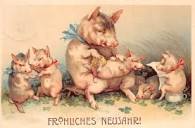 German New Year Greetings Pig and Piglets Vintage Postcard AA68449 ...