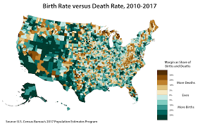 map birth rate versus death rate by u s county oc