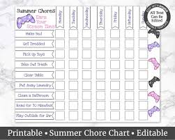 Summer Chore Chart Kids Chore Charts Chore List For Kids Edit Yourself Earn Your Screen Time Custom Chore Chart