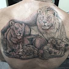 Grey Lion Family Tattoo On Back Family Tattoos Lion Family Mens Lion Tattoo