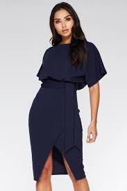 Navy Batwing Belted Midi Dress Quiz Clothing Belted Midi Dress Smart Dress Long Sleeve Shift Dress