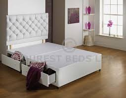 New White 3ft 4ft6 5ft 6ft Size Luxury Divan Bed Base Drawer Headboard