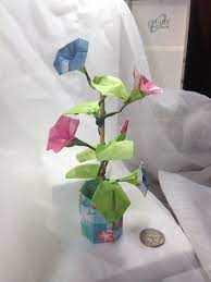 Miniature Origami Morning Glories In Pot Pink And By Whimpulsive 15 00 Origami Origami Flowers Miniatures