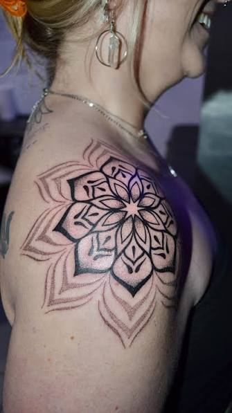 Shoulder mandala 🖤🌼✨🦋, First time doing a high detail mandala in this spot and it was a learning experience! I am so happy with the final piece :), Booking March and April! Email me to book an appt, ...
