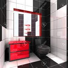 A classic black and white master bath showcasing a luxurious, contemporary design. 3d Rendering Of A Modern Bathroom In Black White And Red Stock Photo Picture And Royalty Free Image Image 959229