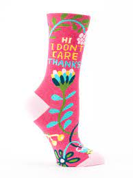 Hi I Dont Care Thanks Socks Womens Joy Of Socks Blue Q Socks Women Crew Socks Socks Women