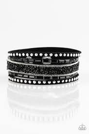Black And Gold Wrap Bracelet Paparazzi Paparazzi Rhinestone Rocker Black Rhinestone Studded Wrap Bracelet Wrap Bracelet Black Bracelets Black Rhinestone
