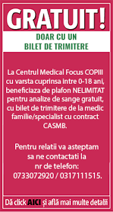 Promotie beneficiaţi de colonoscopie gratuit în contract cu casmb în baza biletului de trimitere de la medicul de familie sau doctorul specialist, în funcţie de plafonul lunar aferent anului în curs. Oferta Consultatii Copii Centrul Medical Focus Clinica