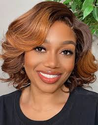 Mature Boss Brown Ombre Highlight Glueless Short Wavy Bob Wig