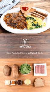 Sweet Potato Hash Browns And Spinach Omelet With Whole Wheat Toast And Breakfast Sausage Recipe Hello Fresh Recipes Sweet Potato Hash Homechef Recipes
