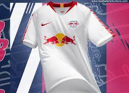 The color of the away kit is blue. Football Soccer Futbol Dierotenbullen Rbleipzig Rb Leipzig 18 19 Nike Home Kit Rb Leipzig Nike Football Jerseys