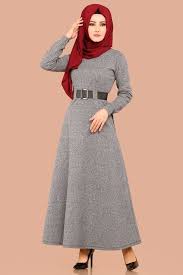 Modaselvim Elbise Baliksirti Desen Kemerli Elbise Ukb3010 Gri Abaya Tarzi The Dress Elbiseler