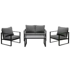 Hampton Bay Barclay Black 4 Piece Steel Outdoor Patio Conversation Set With Grey Cushions De20050 051 052 The Home Depot In 2020 Conversation Set Patio Patio Lounge Furniture Black Patio Furniture