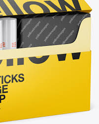 Download Opened Heat Sticks Package Mockup In Box Mockups On Yellow Images Object Mockups